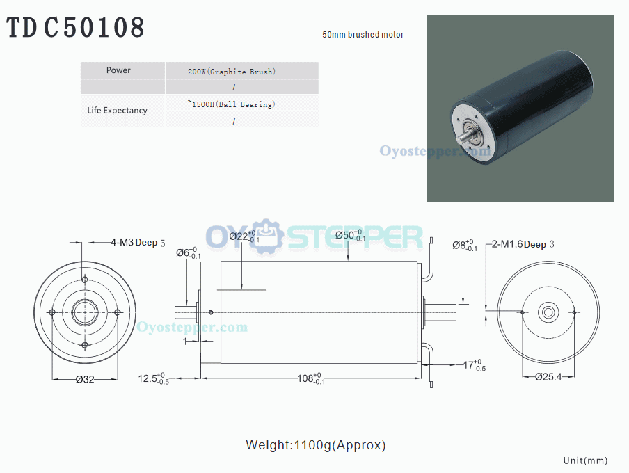 24V 36V Coreless Brushed Motor High Torque Dual Shaft DC Motor 4000g.cm 50mm*108mm