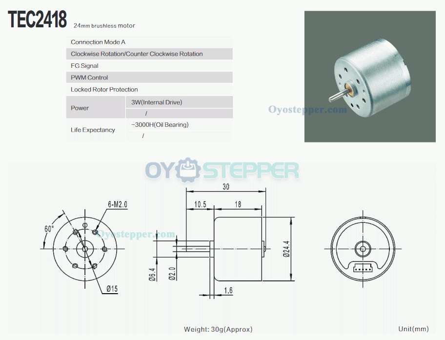 12V 24V Electric Brushless DC Motor 20g.cm 6000rpm/8700rpm 24mm*18mm 2mm Shaft