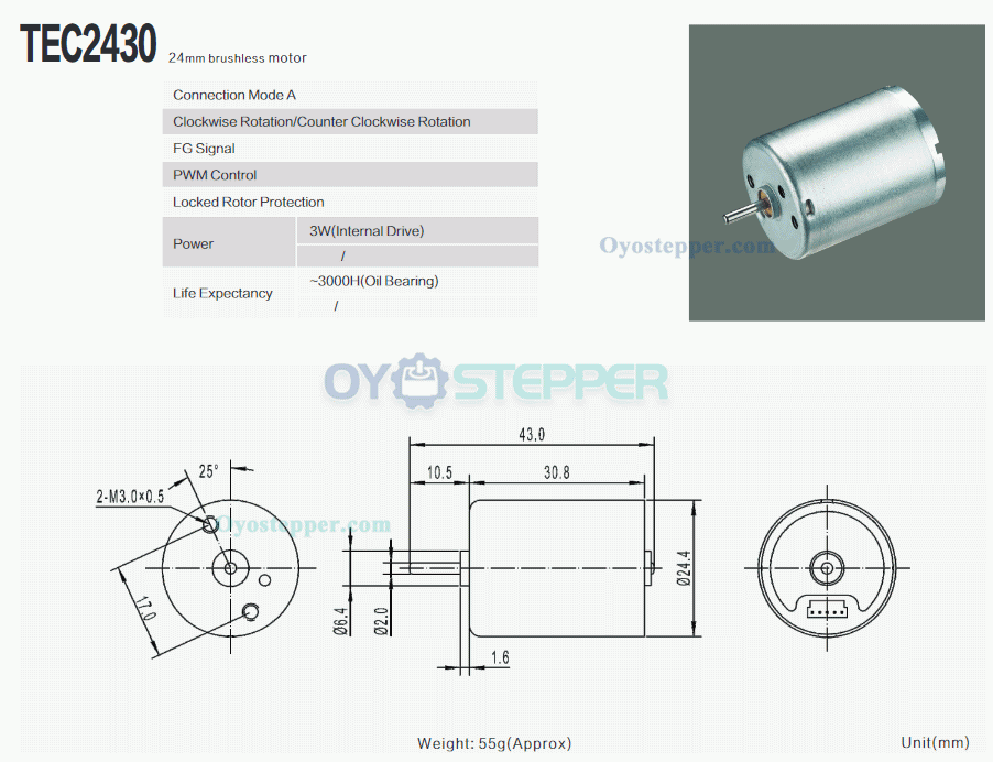 12V 24V BLDC Motor Brushless DC Motor 50g.cm 5000RPM-8000RPM 22mm*30mm