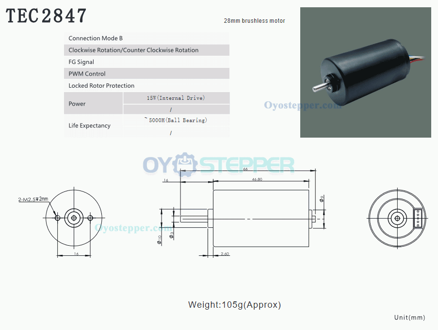 12V 24V Electric Brushless BLDC DC Motor 150g.cm 28mm*47mm 3mm Shaft