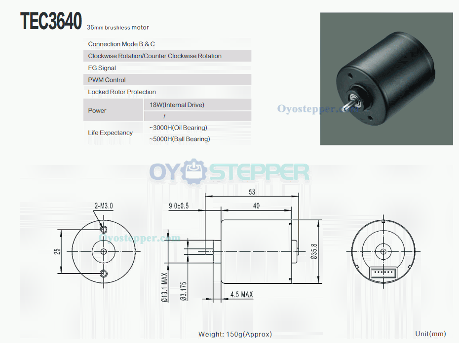 12V 24V Small Brushless DC Motor BLDC Motor 36*40 mm 6000RPM 550g.cm