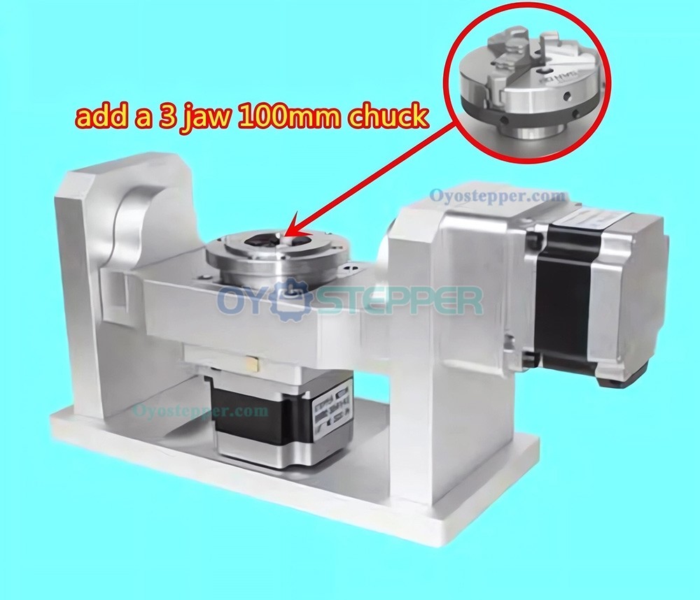 Rotary 5th Axis A+C Axis Harmonic Drive Speed Reducer 10:1 100mm Chuck with Nema 34 Stepper Motor Rotary 5th Axis A+C Axis Harmonic Drive Speed Reducer 10:1 100mm Chuck with Nema 34 Stepper Motor