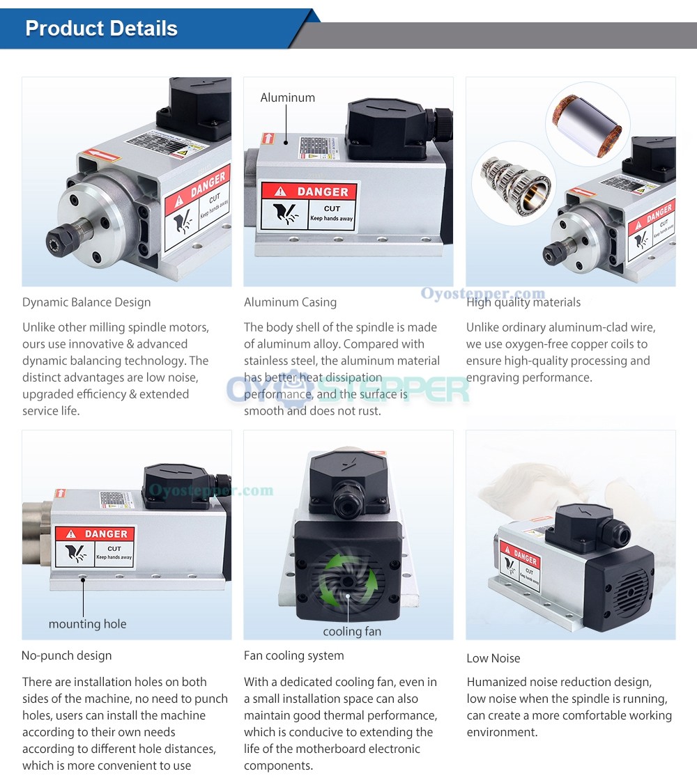 1.5KW CNC Air Cooled Spindle Motor 24000RPM 400Hz ER11+ 2HP VFD Variable Frequency Drive Inverter Kit