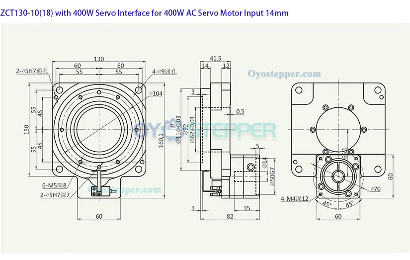 Hollow Rotating Platform Gearbox Ratio 10:1 18:1 for 60mm 400W AC Servo Motor