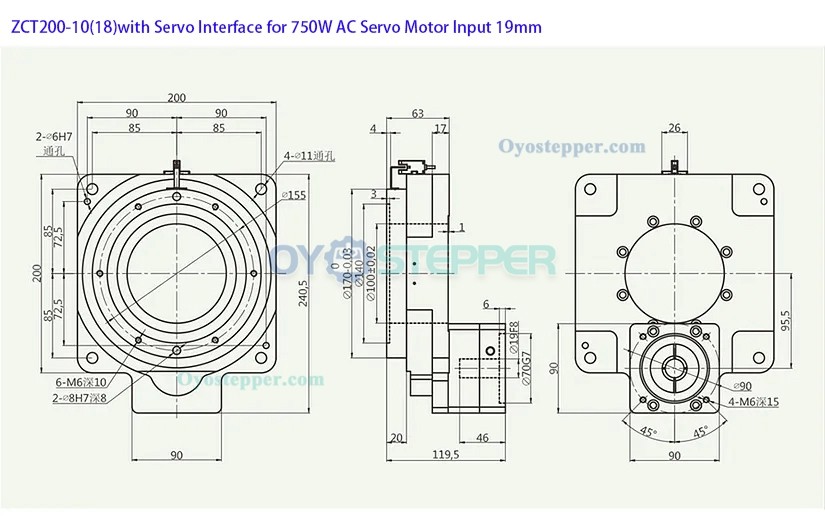 Hollow Rotating Platform Gearbox Ratio 10:1/ 18:1 for 80mm 750W AC Servo Motor