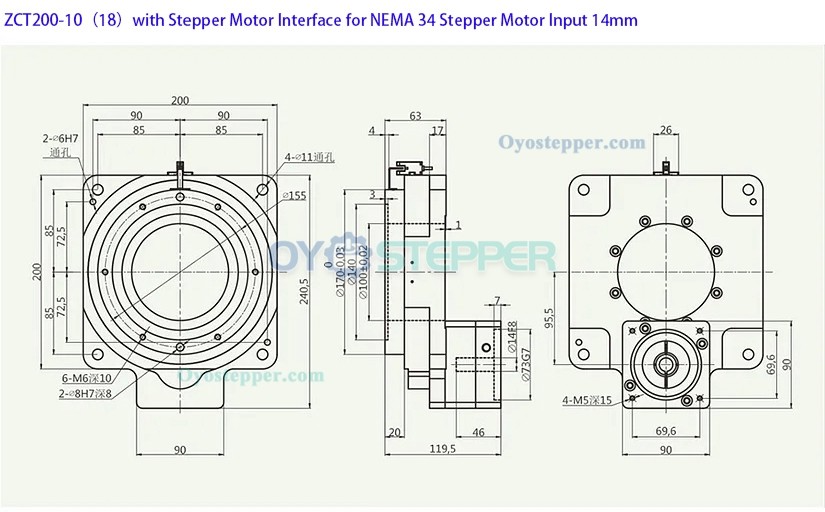 Hollow Rotating Platform Gearbox Ratio 10:1/ 18:1 for 80mm 750W AC Servo Motor