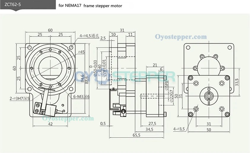 Hollow Rotating Platform turn table Gearbox for 40 frame 50W 100W AC Servo Motor