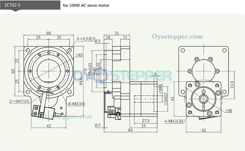 Hollow Rotating Platform turn table Gearbox for 40 frame 50W 100W AC Servo Motor