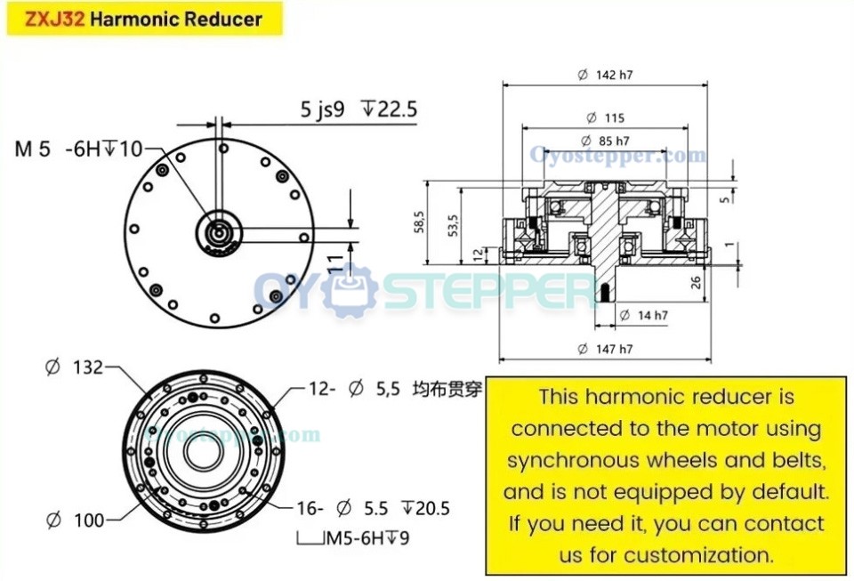 ZXJ Series Harmonic Drive Gearbox Speed Reducer Ratio 30:1-100:1 Input Shaft Type 30 Arcsec ZXJ Series Harmonic Drive Gearbox Speed Reducer Ratio 30:1-100:1 Input Shaft Type 30 Arcsec