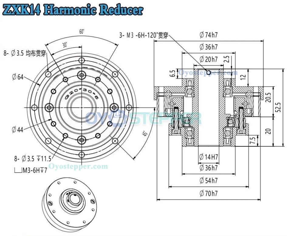 ZXK Series Hollow Type Harmonic Drive Ratio 100:1/160:1 Gearbox Harmonic Gear Speed Reducer 30 Arcsec ZXK Series Hollow Type Harmonic Drive Ratio 100:1/160:1 Gearbox Harmonic Gear Speed Reducer 30 Arcsec