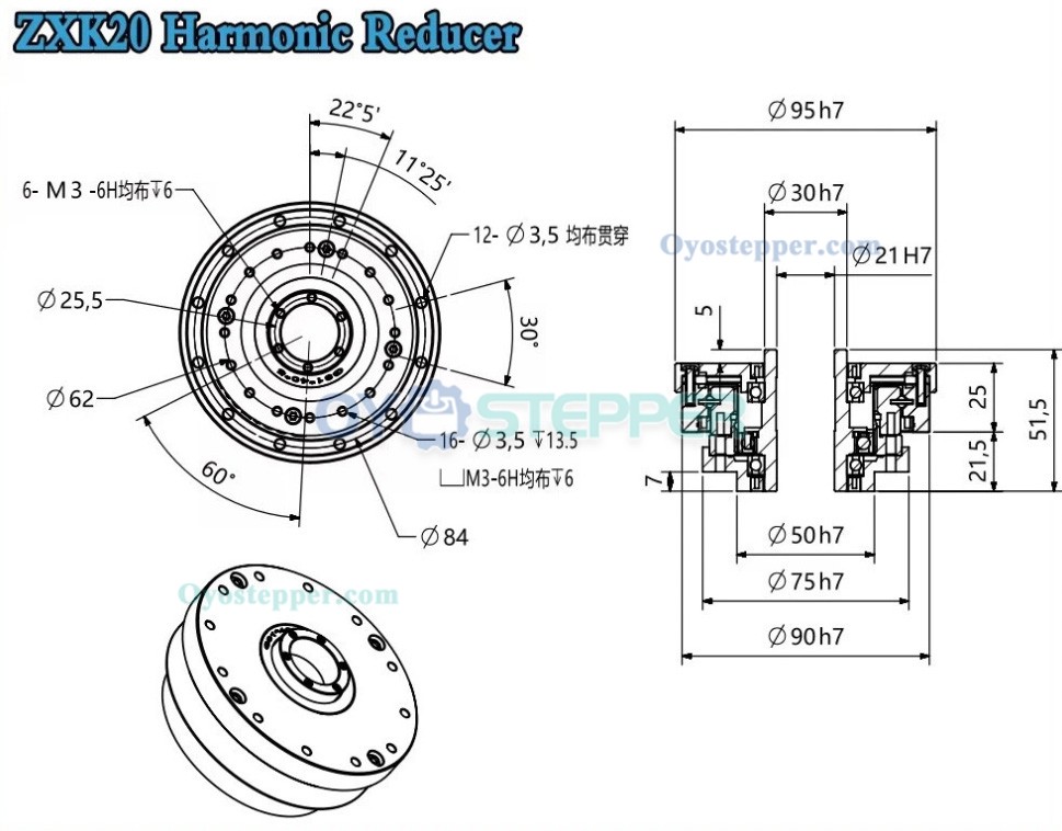 ZXK Series Hollow Type Harmonic Drive Ratio 100:1/160:1 Gearbox Harmonic Gear Speed Reducer 30 Arcsec ZXK Series Hollow Type Harmonic Drive Ratio 100:1/160:1 Gearbox Harmonic Gear Speed Reducer 30 Arcsec