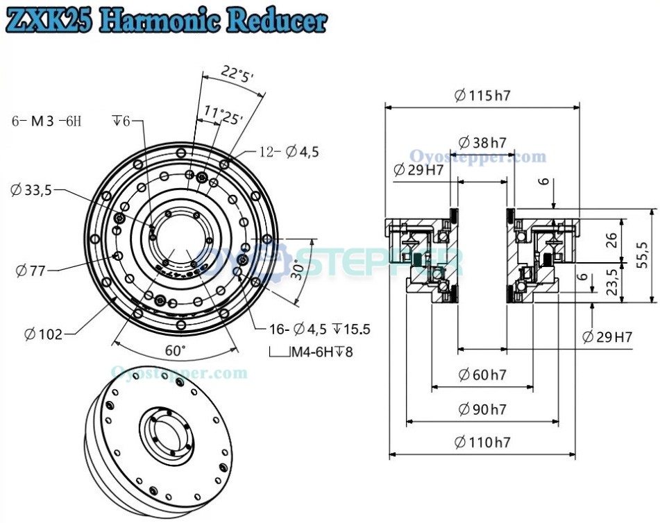 ZXK Series Hollow Type Harmonic Drive Ratio 100:1/160:1 Gearbox Harmonic Gear Speed Reducer 30 Arcsec ZXK Series Hollow Type Harmonic Drive Ratio 100:1/160:1 Gearbox Harmonic Gear Speed Reducer 30 Arcsec