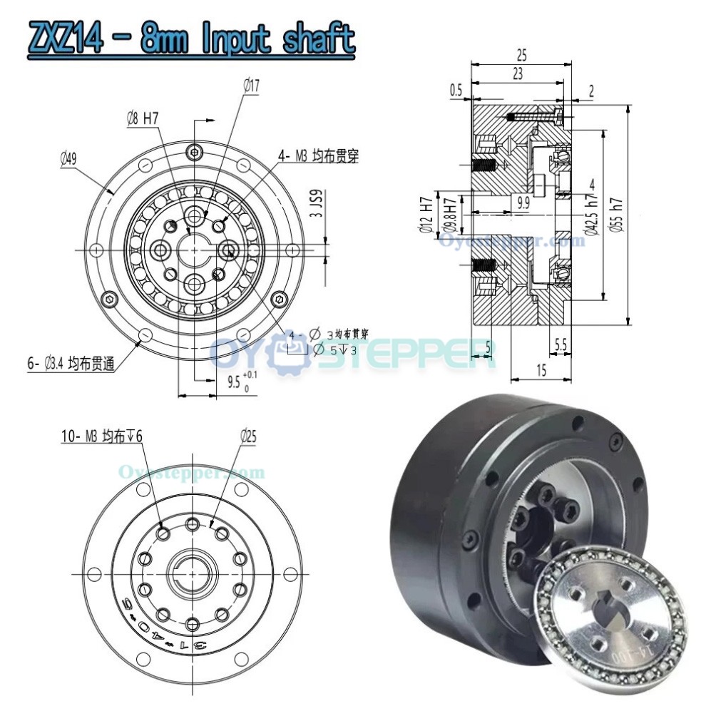 ZXD/ZXZ Series Mini Harmonic Drive Ratio 30:1-100:1 Harmonic Gearbox Speed Reducer 20 Arc-sec ZXD/ZXZ Series Mini Harmonic Drive Ratio 30:1-100:1 Harmonic Gearbox Speed Reducer 20 Arc-sec