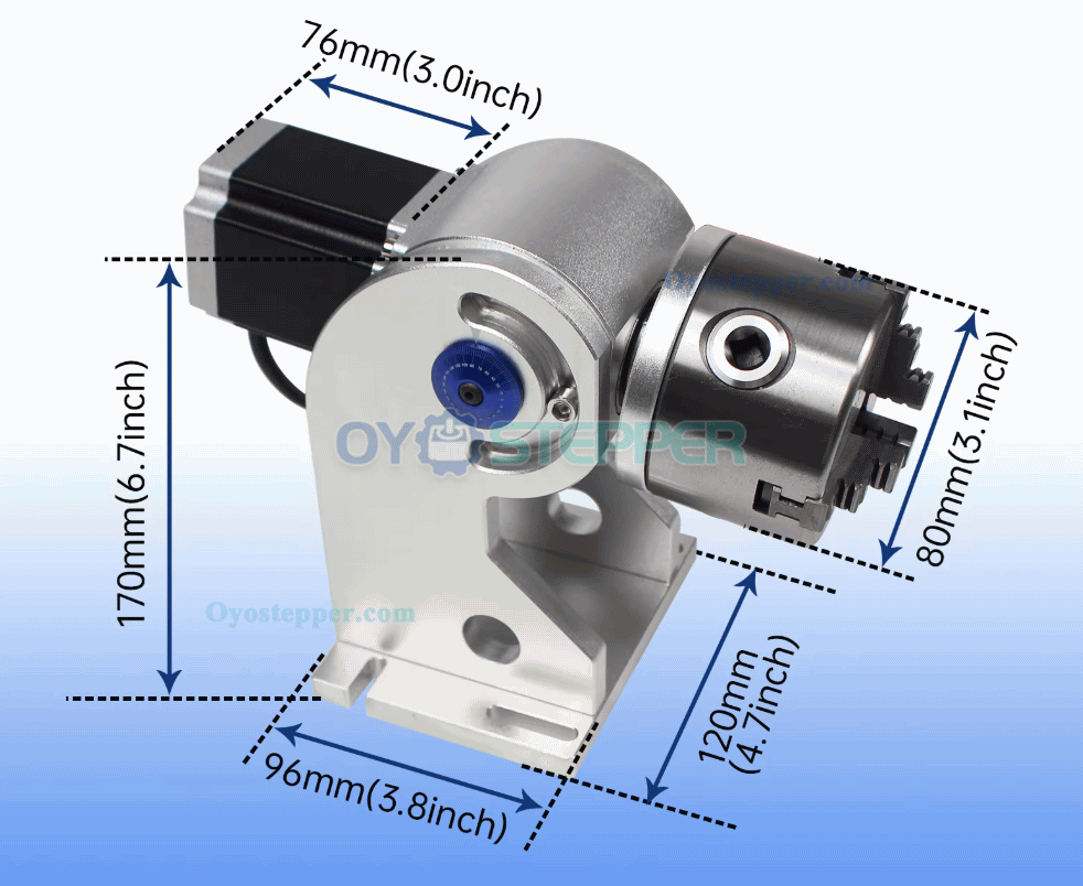 D80 3 Jaw 80mm Rotary Axis with Stepper Motor for Fiber Laser Marking / Laser Welding / CO2 Laser Engraving D80 3 Jaw 80mm Rotary Axis with Stepper Motor for Fiber Laser Marking / Laser Welding / CO2 Laser Engraving