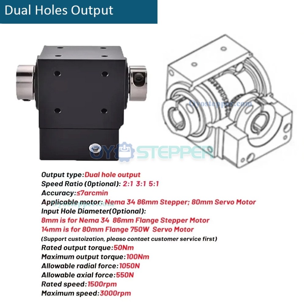 Right Angle Bevel Gearbox Gear Speed Reducer Commutator for NEMA 34 Stepper/ 80mmServo Motor Right Angle Bevel Gearbox Gear Speed Reducer Commutator for NEMA 34 Stepper/ 80mmServo Motor