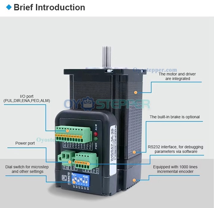 JMC Nema 23 Integrated AC Servo Motor with Driver 180W 36V 0.6N.m 3 Phase 3000RPM 60 x 60mm