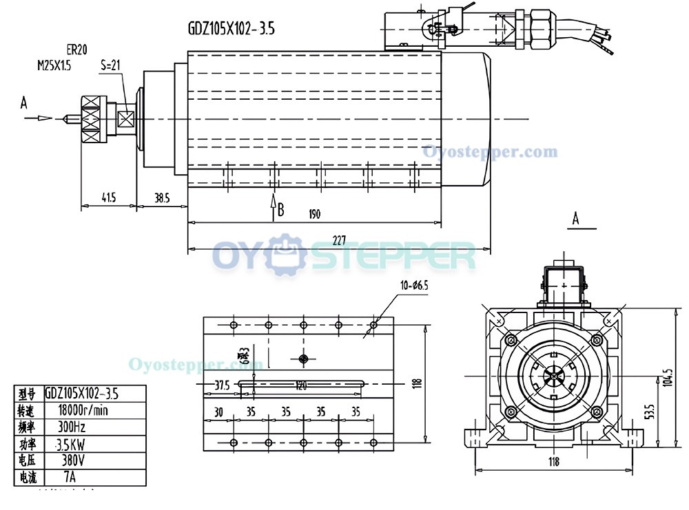 3.5KW Spindle Motor with 3.7KW VFD Kit ER20 Air-cooled Spindle 18000rpm with 13Pcs ER20 Collets