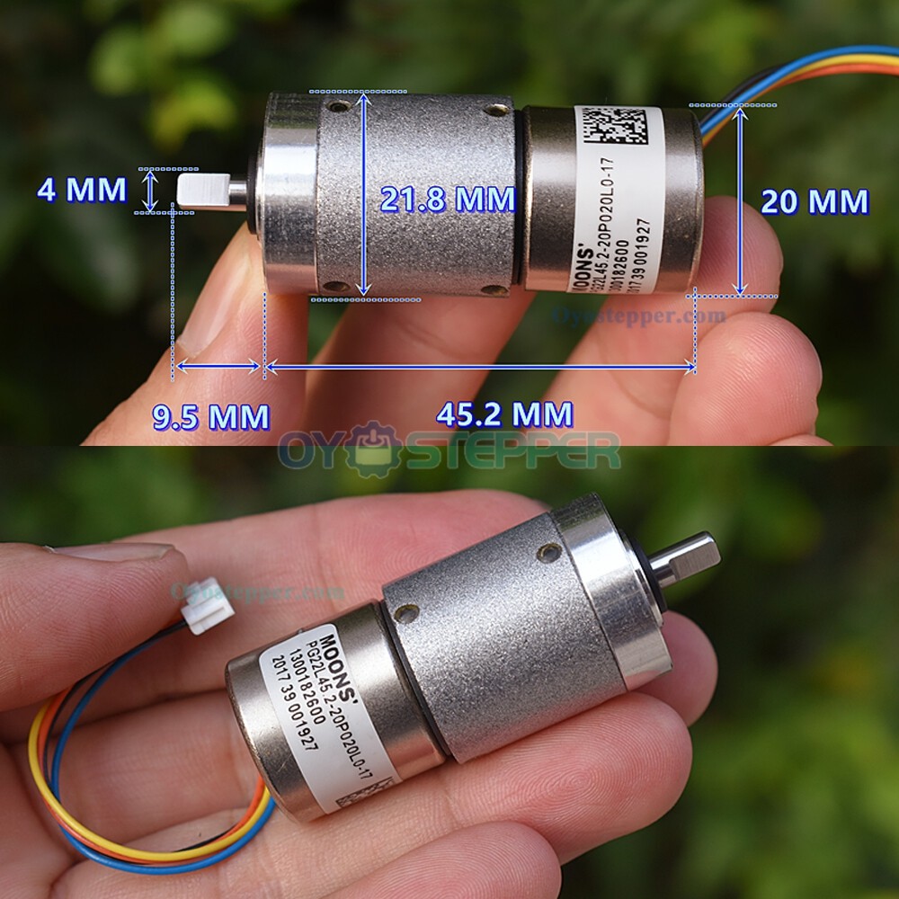 MOONS PG22L45 22mm 1:45.2 Mini Stepper Motor with Planetary Gearbox Gear Motor 2-Phase 4 Wires
