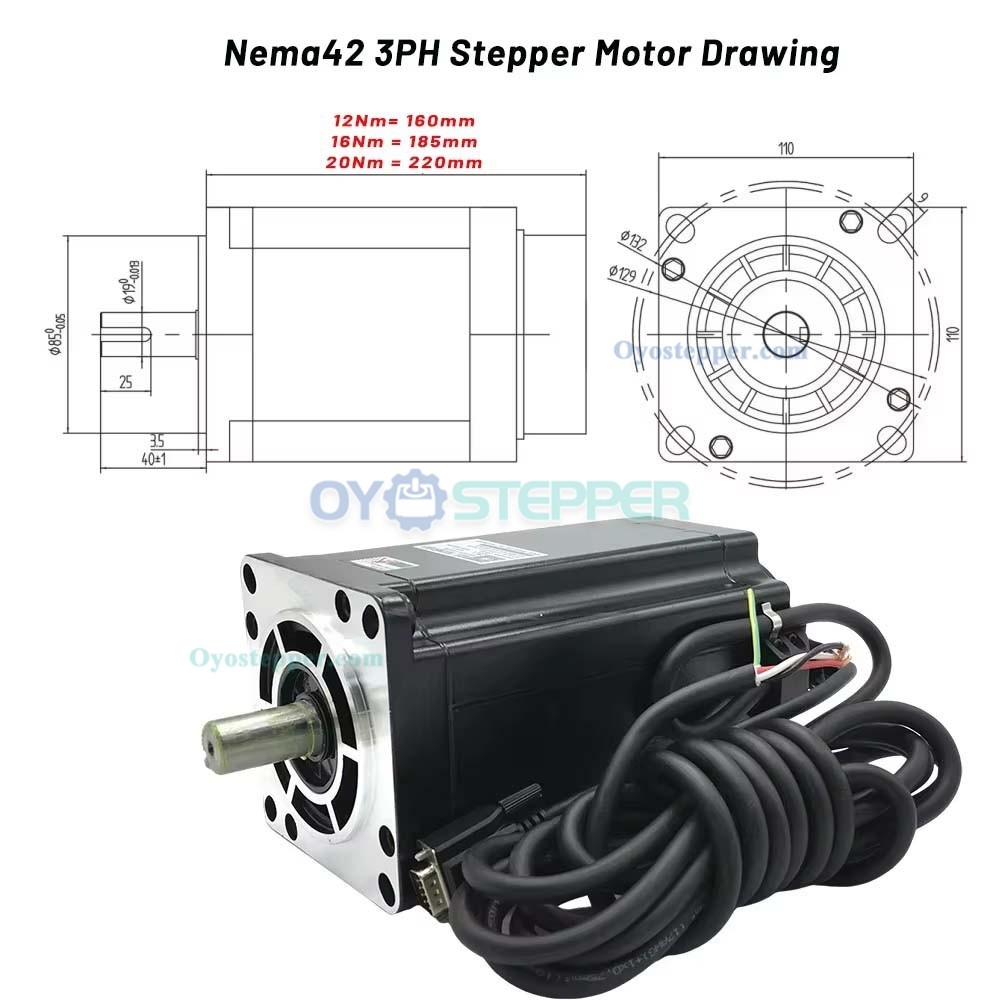 Nema 42 3 Phase Stepper Motor & Driver Kit 12/16/20Nm 1.2&deg; 110 x 110mm Keyway Shaft